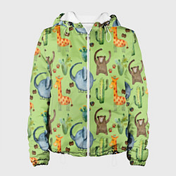 Женская куртка Африканские животные - слон обезьянка жираф