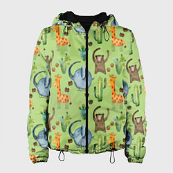 Женская куртка Африканские животные - слон обезьянка жираф