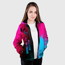 Куртка с капюшоном женская Bring Me the Horizon - neon gradient: по-вертикали, цвет: 3D-черный — фото 2