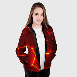 Куртка с капюшоном женская Красные неоновые геометрические плиты, цвет: 3D-черный — фото 2