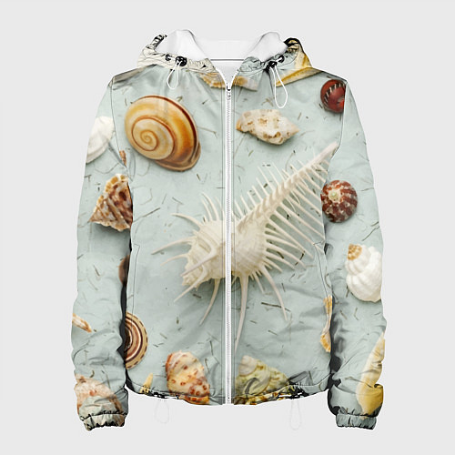 Женская куртка Океанские ракушки и морские звёзды на песке / 3D-Белый – фото 1