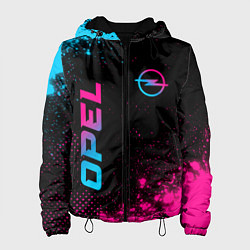 Куртка с капюшоном женская Opel - neon gradient: символ и надпись вертикально, цвет: 3D-черный