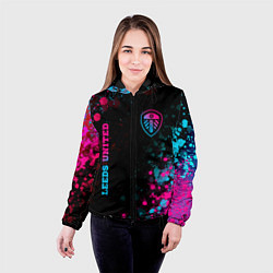 Куртка с капюшоном женская Leeds United - neon gradient: символ и надпись вер, цвет: 3D-черный — фото 2
