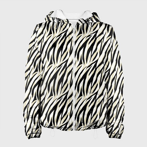 Женская куртка Тигровый полосатый узор-черные, бежевые полосы на / 3D-Белый – фото 1
