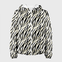 Куртка с капюшоном женская Тигровый полосатый узор-черные, бежевые полосы на, цвет: 3D-белый