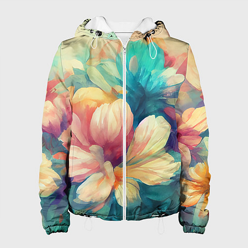 Женская куртка Цветочный букет нарисованный маслом / 3D-Белый – фото 1