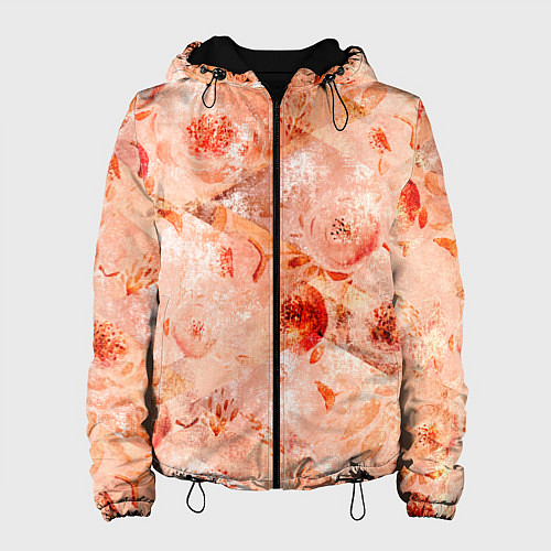 Женская куртка Гранжевый цветочный узор, коралловый фон / 3D-Черный – фото 1