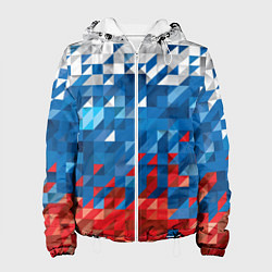 Куртка с капюшоном женская Полигональный флаг России!, цвет: 3D-белый