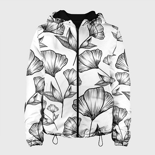 Женская куртка Графичные цветы на белом фоне / 3D-Черный – фото 1