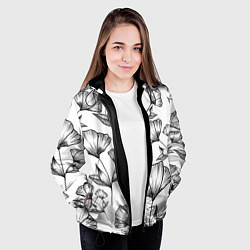 Куртка с капюшоном женская Графичные цветы на белом фоне, цвет: 3D-черный — фото 2