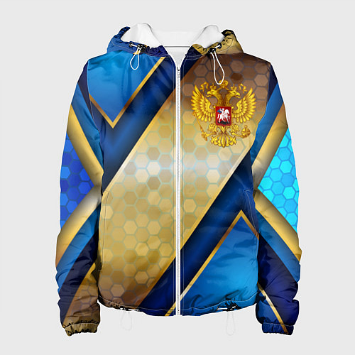 Женская куртка Золотой герб России на синем объемном фоне / 3D-Белый – фото 1
