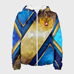 Женская куртка Золотой герб России на синем объемном фоне