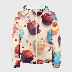 Куртка с капюшоном женская Капкейки на разный вкус, цвет: 3D-белый