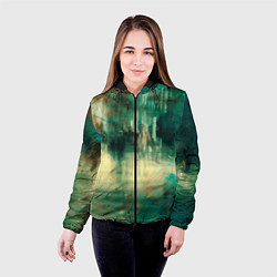 Куртка с капюшоном женская Абстрактные зелёные краски и силуэты людей, цвет: 3D-черный — фото 2