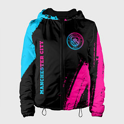 Куртка с капюшоном женская Manchester City - neon gradient: надпись, символ, цвет: 3D-черный