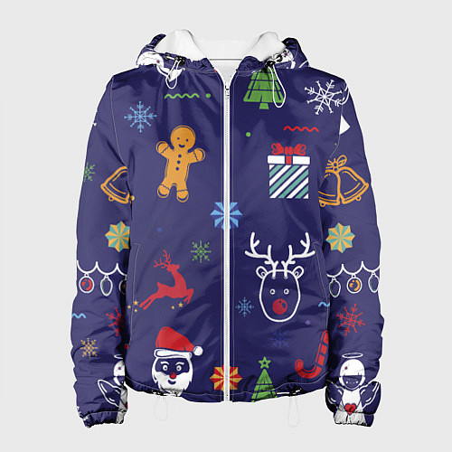 Женская куртка Новый год олени, ангелы, снежинки / 3D-Белый – фото 1