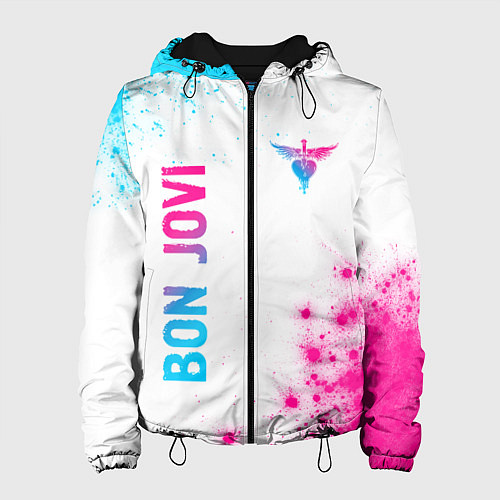 Женская куртка Bon Jovi neon gradient style: надпись, символ / 3D-Черный – фото 1