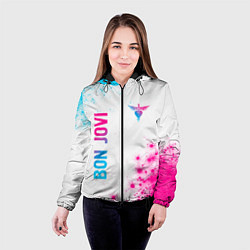 Куртка с капюшоном женская Bon Jovi neon gradient style: надпись, символ, цвет: 3D-черный — фото 2