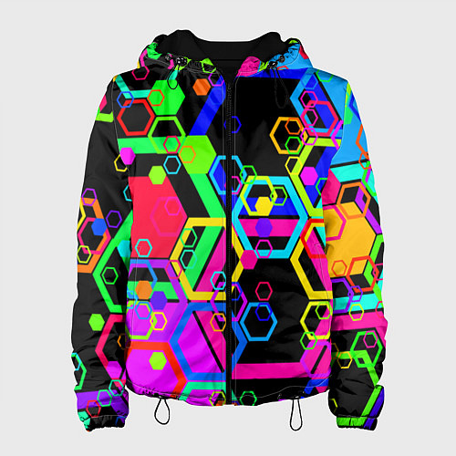 Женская куртка Разноцветная геометрическая текстура / 3D-Черный – фото 1