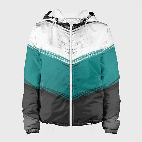 Женская куртка Абстрактный полосатый серо-бирюзовый узор / 3D-Белый – фото 1