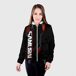 Куртка с капюшоном женская Samurai - Красный техно - Киберпанк, цвет: 3D-белый — фото 2