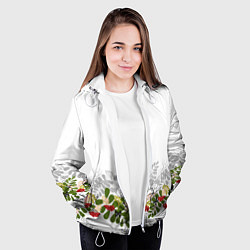 Куртка с капюшоном женская Веточки красной рябины с бабочками, цвет: 3D-белый — фото 2