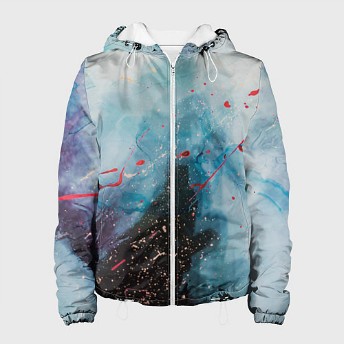 Женская куртка Голубой абстрактны туман и краски / 3D-Белый – фото 1