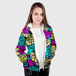 Куртка с капюшоном женская Психоделические манулы, цвет: 3D-белый — фото 2