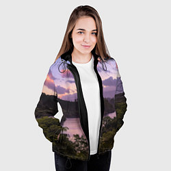 Куртка с капюшоном женская Пейзаж вечерней реки и леса, цвет: 3D-черный — фото 2