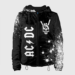 Куртка с капюшоном женская AC DC и рок символ на темном фоне, цвет: 3D-черный