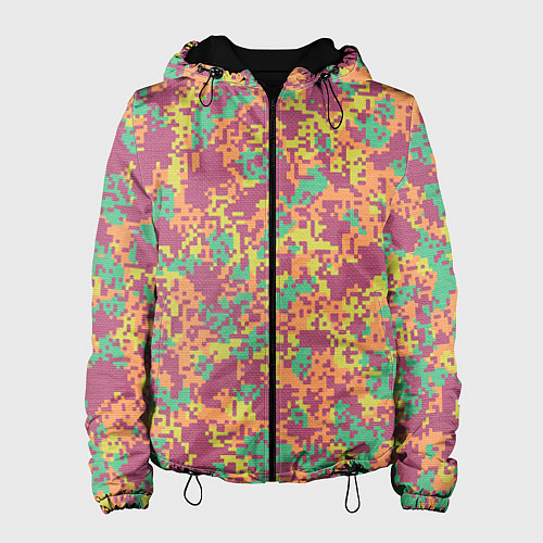 Женская куртка Цифровой камуфляж - сиренево-зеленый / 3D-Черный – фото 1