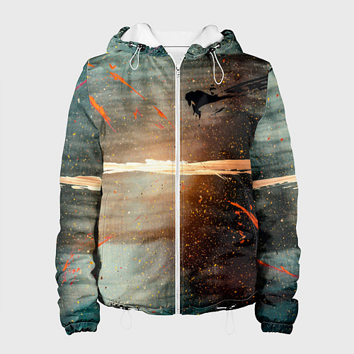 Женская куртка Светло-синий абстрактный фон и брызки красок / 3D-Белый – фото 1