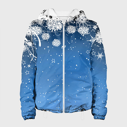 Женская куртка Снежный узор на синем фоне / 3D-Белый – фото 1
