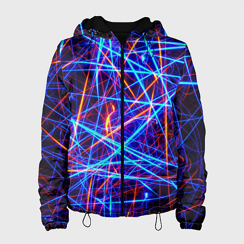 Женская куртка Красно-синие неоновые линии / 3D-Черный – фото 1