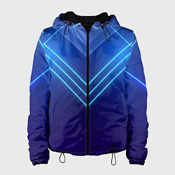 Куртка с капюшоном женская Глубокий синий с неоновыми полосами, цвет: 3D-черный