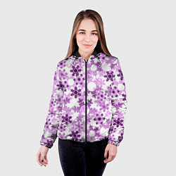 Куртка с капюшоном женская Розовые снежинки на белом фоне Новогодний декор, цвет: 3D-черный — фото 2