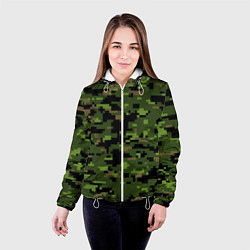 Куртка с капюшоном женская Камуфляж лесной пиксель, цвет: 3D-белый — фото 2