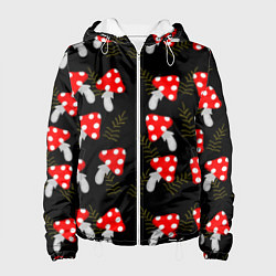 Женская куртка Мухоморы на черном фоне