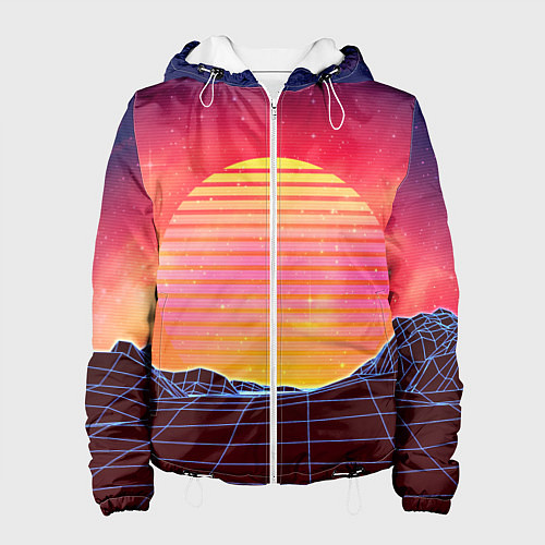 Женская куртка Абстрактные 3D неоновые горы на закате / 3D-Белый – фото 1
