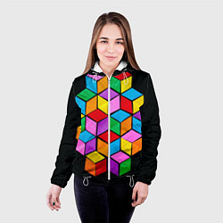 Куртка с капюшоном женская Кубы в оптической иллюзии, цвет: 3D-белый — фото 2