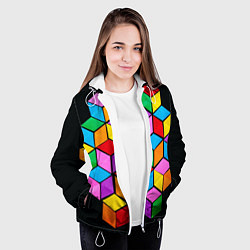 Куртка с капюшоном женская Кубы в оптической иллюзии, цвет: 3D-белый — фото 2