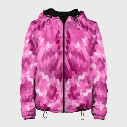 Куртка с капюшоном женская Яркий малиново-розовый геометрический узор, цвет: 3D-черный
