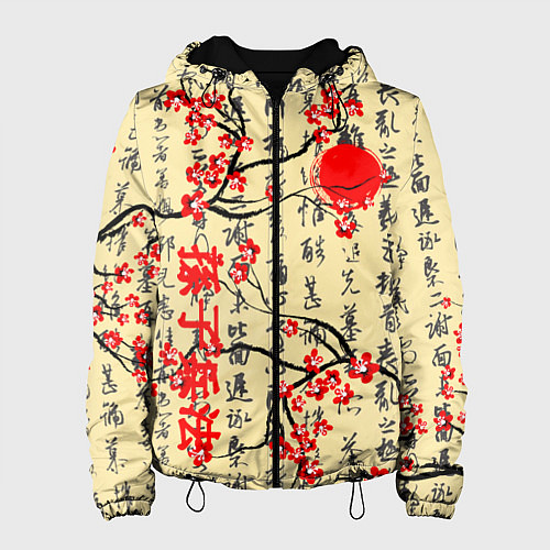 Женская куртка Иероглифы и сакура / 3D-Черный – фото 1