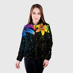 Куртка с капюшоном женская Цветные лилии, цвет: 3D-черный — фото 2