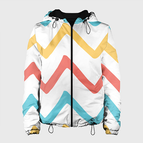 Женская куртка Волнообразные жёлтые, красные и синие линии / 3D-Черный – фото 1