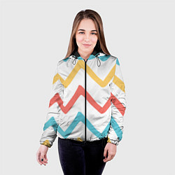 Куртка с капюшоном женская Волнообразные жёлтые, красные и синие линии, цвет: 3D-черный — фото 2