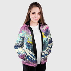 Куртка с капюшоном женская Штормовые океанские волны и пальмы, цвет: 3D-черный — фото 2