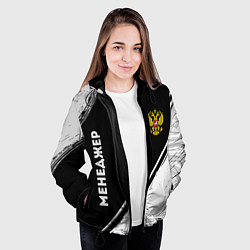 Куртка с капюшоном женская Менеджер из России и герб РФ: надпись, символ, цвет: 3D-черный — фото 2