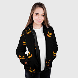 Куртка с капюшоном женская Halloween горящие тыквы, цвет: 3D-черный — фото 2
