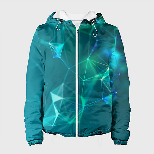 Женская куртка Геометрическая конструкция на бирюзовом фоне / 3D-Белый – фото 1